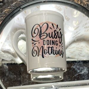 Upcycled Elegant White Mug with Black and Pink Design